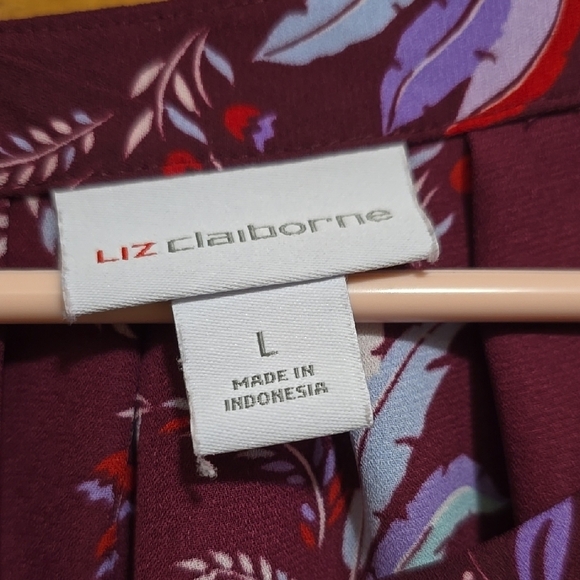 Liz Claiborne Purple Short Sleeve Blouse with Mandarin Collar L - Picture 2 of 3